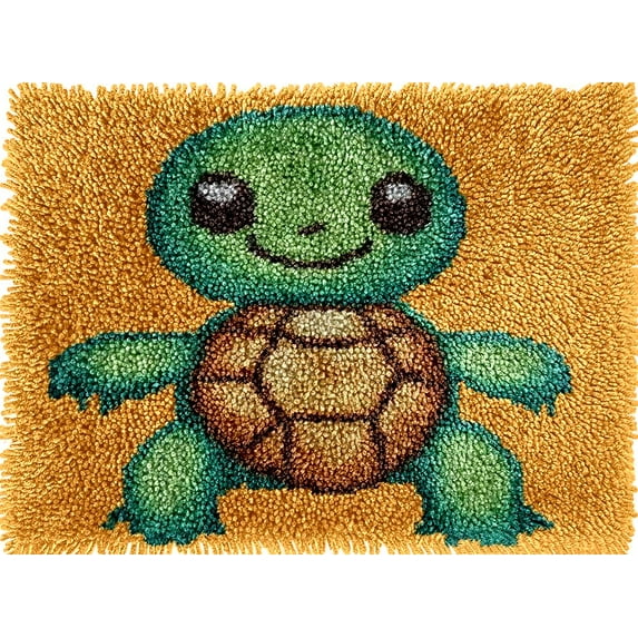 Cute Cartoon Turtle Latch Hook Rug kits Color Printed Crochet Yarn DIY Hooking Latch Kit Carpet Rug Cover Mat for Christmas Chair Cushion Floor Decoration 52x38cm
