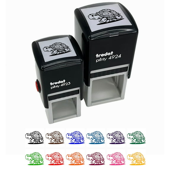 Cute Cartoon Turtle Walking Self-Inking Rubber Stamp Ink Stamper - Green Ink - Small 1 Inch