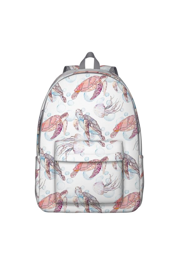 Cute Cartoon Turtles Beach Travel Backpack – Lightweight Student Backpack with Tropical Marine Life Print, Comfortable Carrying, and Anti-theft Design for Daily Use and Short Trips