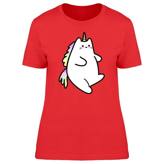Cute Cartoon Unicorn Cat T-Shirt Women -Image by Shutterstock, Female Large