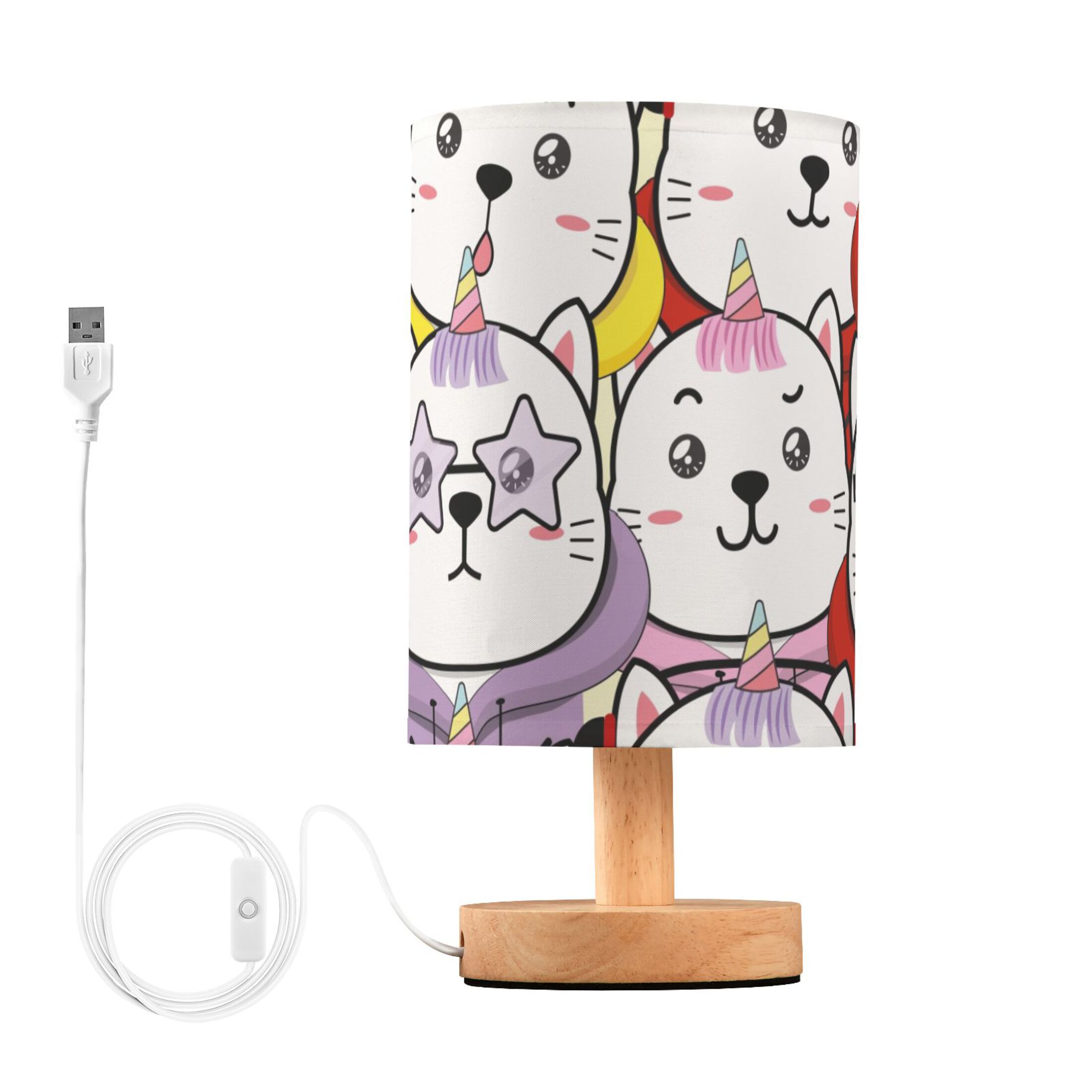 Cute Cartoon Unicorn Cats Bedside Table Lamp LED Warm Lights with USB