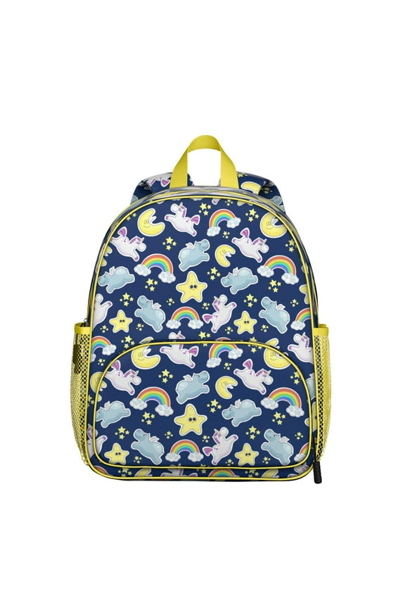 Cute Cartoon Unicorn Student Backpack – Rainbow and Moon Design with Baby Unicorn, Heart and Stars Fantasy Theme
