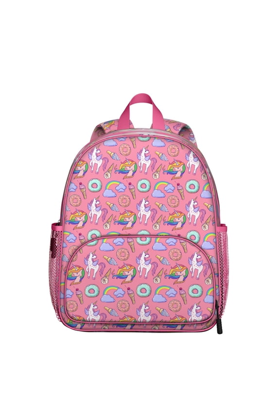 Cute Cartoon Unicorn Student Backpack – Rainbow and Moon Design with Baby Unicorn, Heart and Stars Fantasy Theme