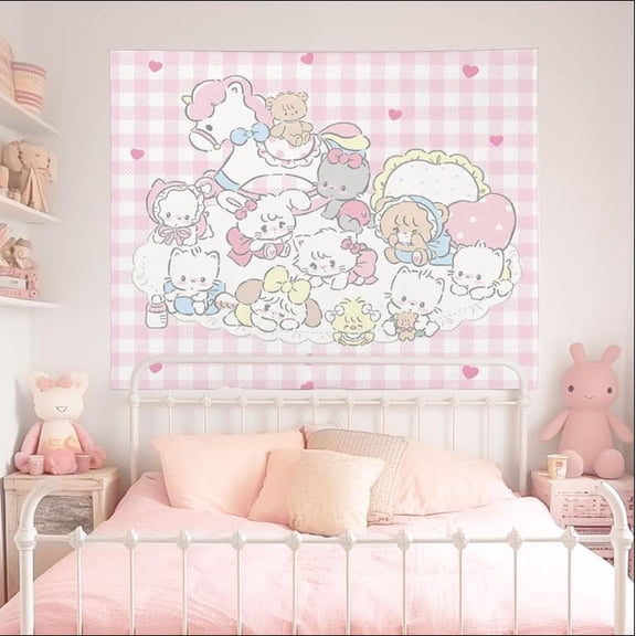 Cute Cartoon Wall Hanging Tapestry(Kawaii Design) Y2k Bedroom Headboard Decor, Pink Dorm Tapestry Banners (27 * 40'',Type-D)