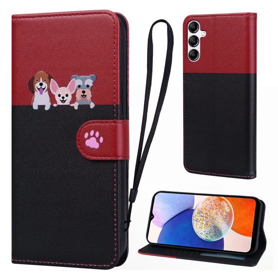 Cute Cartoon Wallet Phone Case for Samsung Galaxy A14 5G with Card Holder Soft PU Leather Kickstand Cover for Men and Women Magnetic Shockproof Protective with Lanyard, Black