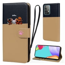 Cute Cartoon Wallet Phone Case for Samsung Galaxy A52 5G with Card Holder Soft PU Leather Kickstand Cover for Men and Women Magnetic Shockproof Protective with Lanyard, Khaki