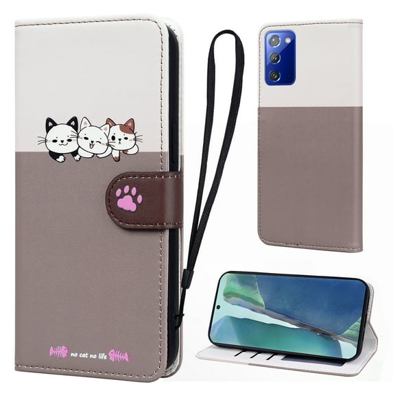Cute Cartoon Wallet Phone Case for Samsung Galaxy Note 20 with Card Holder Soft PU Leather Kickstand Cover for Men and Women Magnetic Shockproof Protective with Lanyard, Gray