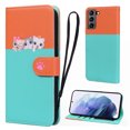 thumbnail image 1 of Cute Cartoon Wallet Phone Case for Samsung Galaxy S21, with Card Holder Soft PU Leather Kickstand Cover for Men and Women Magnetic Shockproof Protective with Lanyard, Skyblue, 1 of 9