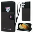 thumbnail image 1 of Cute Cartoon Wallet Phone Case for Samsung Galaxy S21 Ultra, with Card Holder Soft PU Leather Kickstand Cover for Men and Women Magnetic Shockproof Protective with Lanyard, Darkgray, 1 of 9