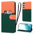thumbnail image 1 of Cute Cartoon Wallet Phone Case for Samsung Galaxy S22, with Card Holder Soft PU Leather Kickstand Cover for Men and Women Magnetic Shockproof Protective with Lanyard, Darkgreen, 1 of 9