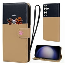 Cute Cartoon Wallet Phone Case for Samsung Galaxy S23 FE, with Card Holder Soft PU Leather Kickstand Cover for Men and Women Magnetic Shockproof Protective with Lanyard, Khaki