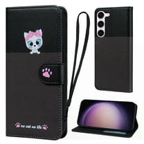 Cute Cartoon Wallet Phone Case for Samsung Galaxy S24, with Card Holder Soft PU Leather Kickstand Cover for Men and Women Magnetic Shockproof Protective with Lanyard, Darkgray