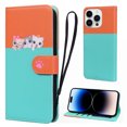 thumbnail image 1 of Cute Cartoon Wallet Phone Case for iPhone 13 Pro Max, with Card Holder Soft PU Leather Kickstand Cover for Men and Women Magnetic Shockproof Protective with Lanyard for iPhone 13 Pro Max, Skyblue, 1 of 9