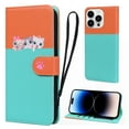 thumbnail image 1 of Cute Cartoon Wallet Phone Case for iPhone 14 Pro, with Card Holder Soft PU Leather Kickstand Cover for Men and Women Magnetic Shockproof Protective with Lanyard for iPhone 14 Pro, Skyblue, 1 of 9