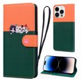 thumbnail image 1 of Cute Cartoon Wallet Phone Case for iPhone 15 Pro, with Card Holder Soft PU Leather Kickstand Cover for Men and Women Magnetic Shockproof Protective with Lanyard for iPhone 15 Pro, Darkgreen, 1 of 9