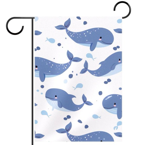 Cute Cartoon Whale Double Sided Garden Flag Decorative Weather Resistant Yard Flag, Large DIY Vertical Flag for Farmhouse Patio Lawn, 28x40 Inch