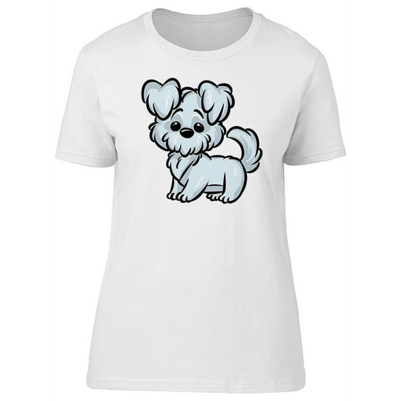 Cute Cartoon White Puppy T-Shirt Women -Image by Shutterstock, Female Medium
