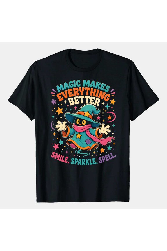 Cute Cartoon Wizard Graphic T-Shirt Funny Magical Character Tee Whimsical Fantasy Unisex Gift Shirt