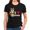 thumbnail image 1 of Cute Cartoon Wolf Graphic Tee - I Love Wolves - Soft Cotton Short Sleeve T-Shirt for Casual Wear, 1 of 5