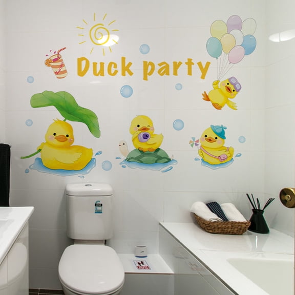 Cute Cartoon Yellow Duck Wall Decals for Bathroom & Bathtub Decor, Waterproof & Removable