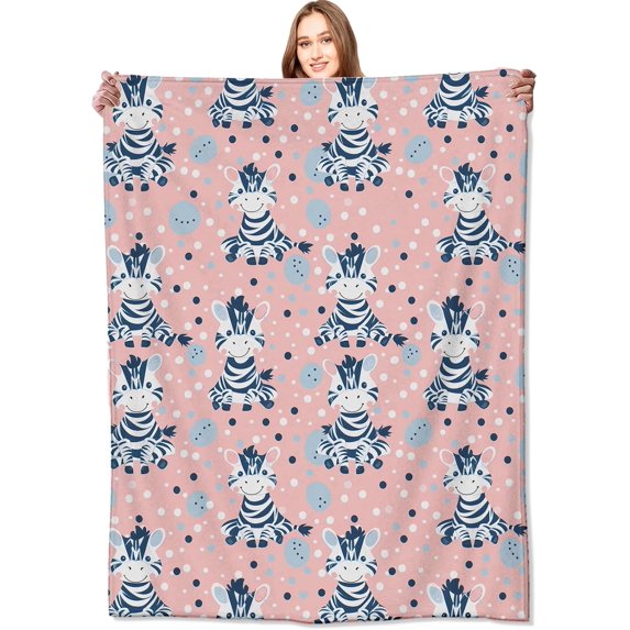 Cute Cartoon Zebra Blanket Adorable Polka Dot Throw Blankets,Birthday Gifts for Kids & Animal Lovers,Lightweight Soft Fleece for Sofa Couch Bed Room Travel Decor 40x50in