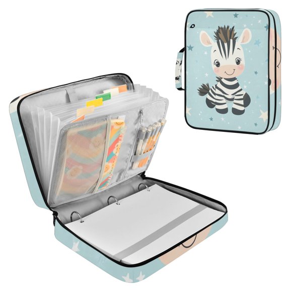 Cute Cartoon Zebra Stars Accordion File Organizer Expanding File Folder 3-Ring Binder Bag 500 Sheets A4 Size