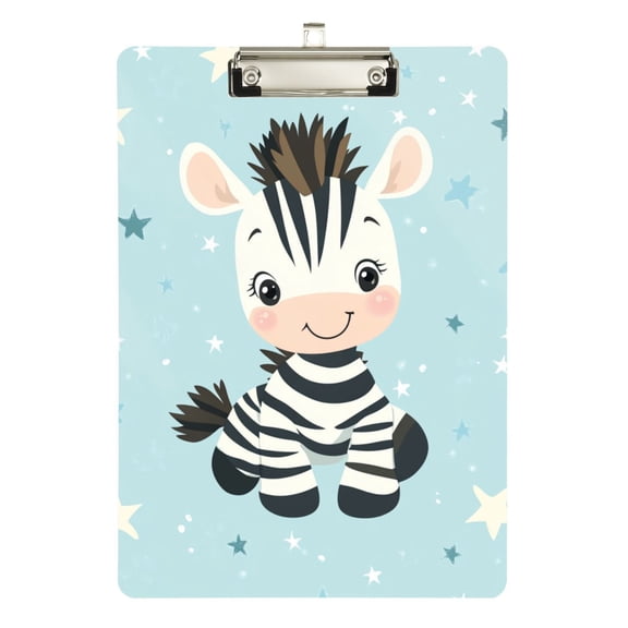 Cute Cartoon Zebra Stars Acrylic Clipboard Drawing Board with Hook Writing Pad File Storage A4 Size Silver 12.5" x 9"