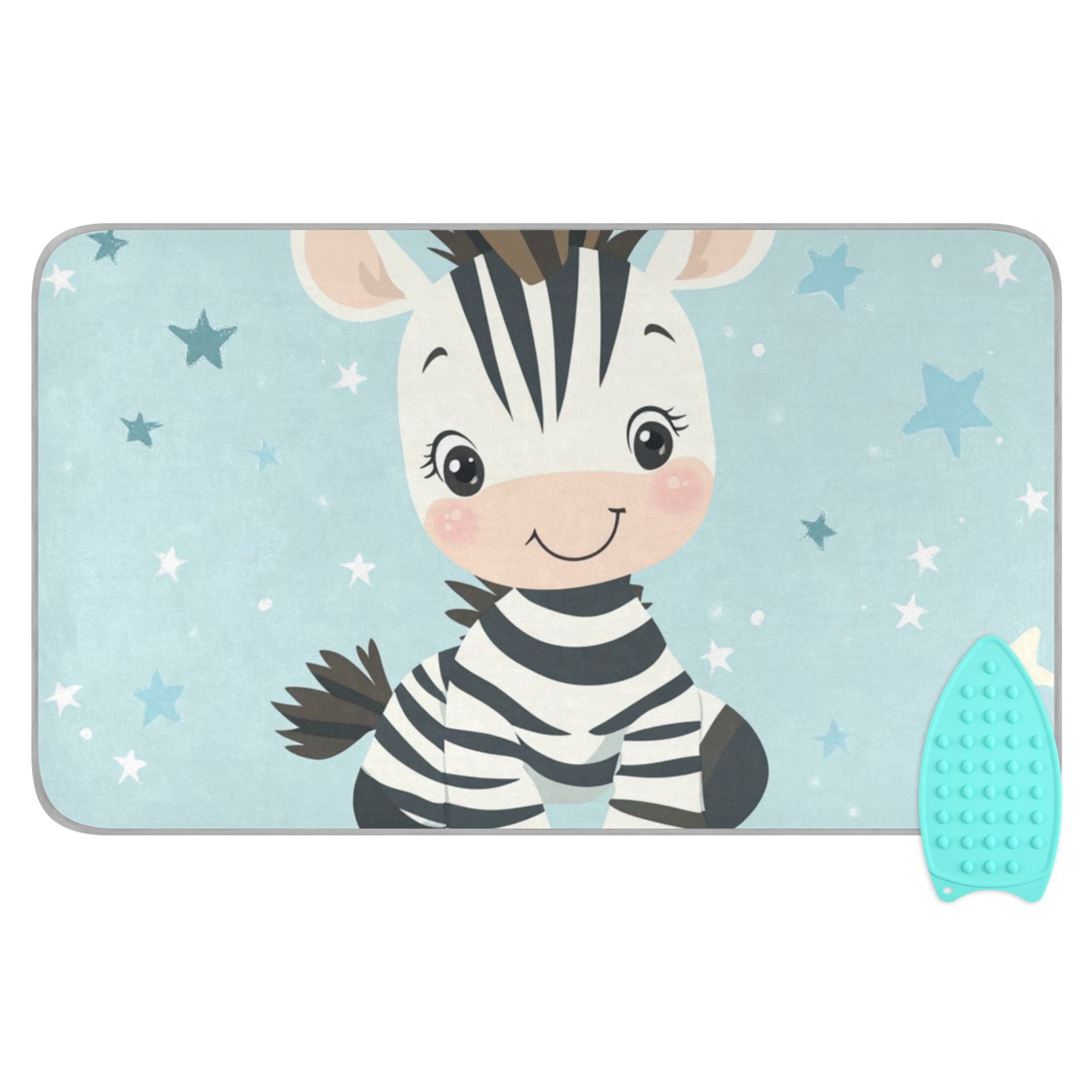 Cute Cartoon Zebra Stars Ironing Mat Blanket Portable Travel Ironing Pad Heat Resistant Pad 47.2" x 27.6”