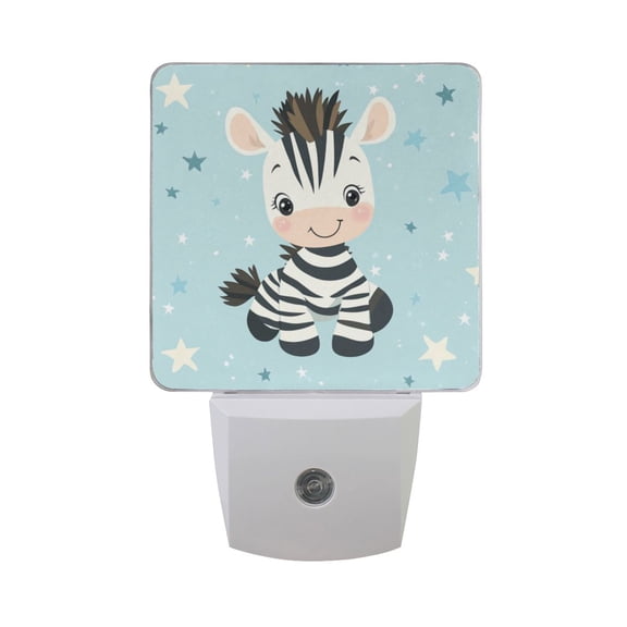 Cute Cartoon Zebra Stars LED Night Light with Smart Sensor Plug Into Wall Dusk to Dawn 2 packs