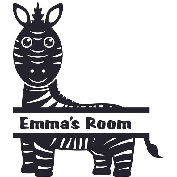 Cute Cartoon Zebra Striped Animal Customized Wall Decal - Custom Vinyl Wall Art - Personalized Name - Baby Girls Boys Kids Bedroom Wall Decal Room Decor Wall Stickers Decoration Size (40x40 inch)