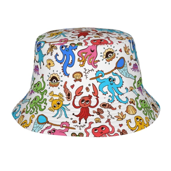 Cute Cartoon octopus and starfish Bucket Hat for Men Women Fisherman Outdoor Summer Travel Hiking Caps
