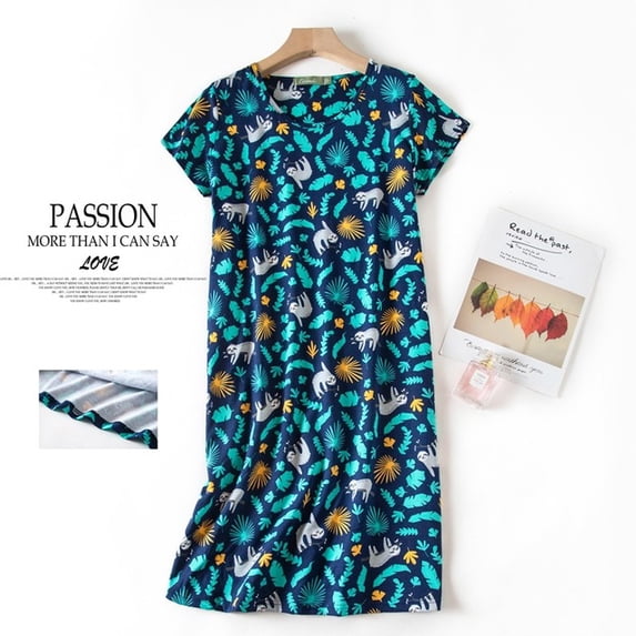 Cute Cartoon sleepdress women Plus size Korean sweet knit cotton nightgowns short sleeve fashion sleepwear nightdress