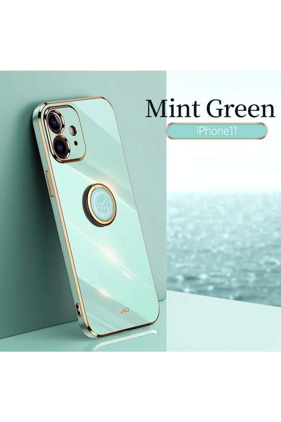 Cute Case for Apple iPhone 11, iPhone 11 Case 6.1 Inch, with Phone Ring Holder, Durable Silicone Case, Slim Fit Lightweight Thin Cover, Sturdy Anti-Scratch Protective Grip Stand Phone Case (Green)