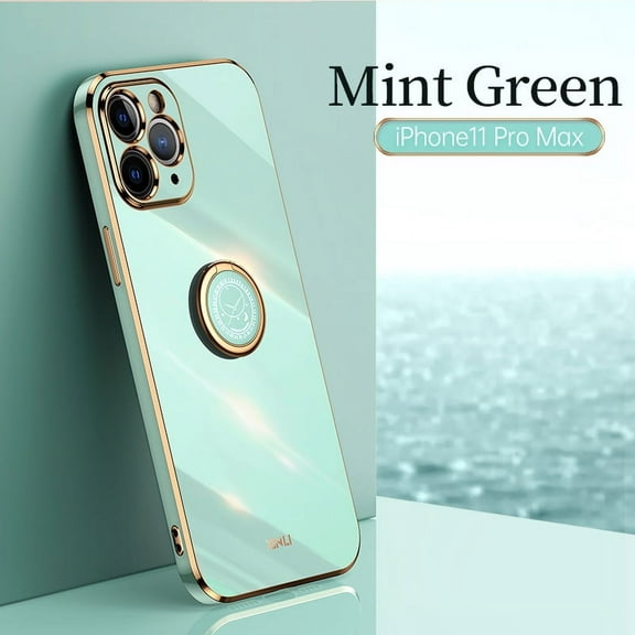 Cute Case for Apple iPhone 11 Pro Max (6.5 Inch), with Phone Ring Holder, Durable Silicone Case, Slim Fit Lightweight Thin Cover, Sturdy Anti-Scratch Protective Grip Stand Phone Case (Green)