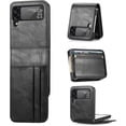 thumbnail image 1 of Cute Case Apply to Samsung Galaxy Z Flip 3,Luxury Leather Card Slot +Silicone Bumper Business Style Ultra-Thin Anti-Fall Flip Protector for Galaxy Z Flip 3 5G 2021 (C Black), 1 of 14