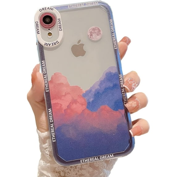 Cute Case Compatible for iPhone XR Cloud Case with Camera Protection Soft TPU Shockproof Full Moon Phone Case for iPhone XR 6.1 inch Women Girls Blue
