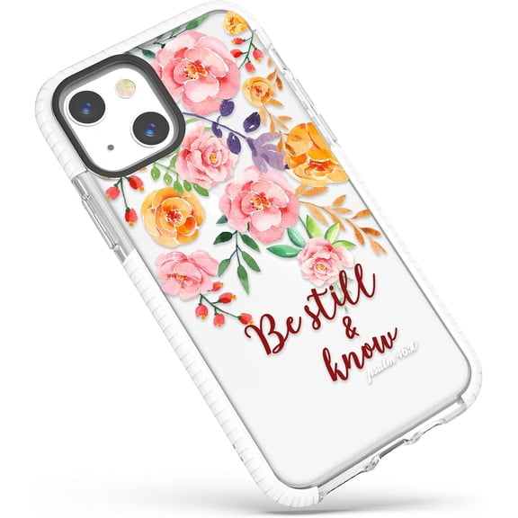 Cute Case Compatible for iPhone 15 Bible Verses for Girls Women, Pink Showy Peony Floral Roses Inspirational Quotes Be Still and Know Soft Protective Case Compatible with iPhone 15