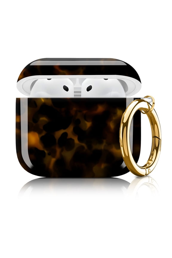 Cute Case Cover Compatible with Airpods 4, Shockproof Protective Earbuds Case for Women Girls with Gold Round Keychain luxury Brown Leopard