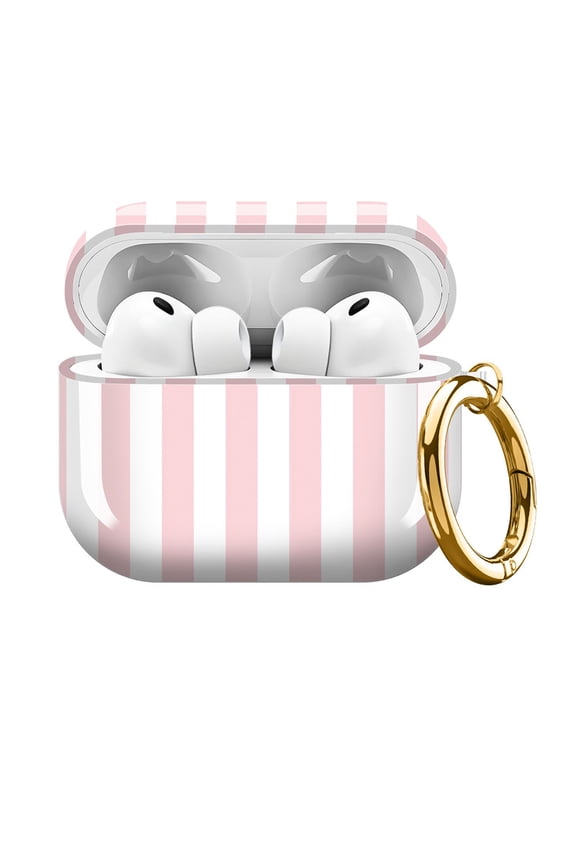 Cute Case Cover Compatible with AirPods Pro 3 2025, Hard Protective Earbuds Case for Women with Gold Keychain, Pink White