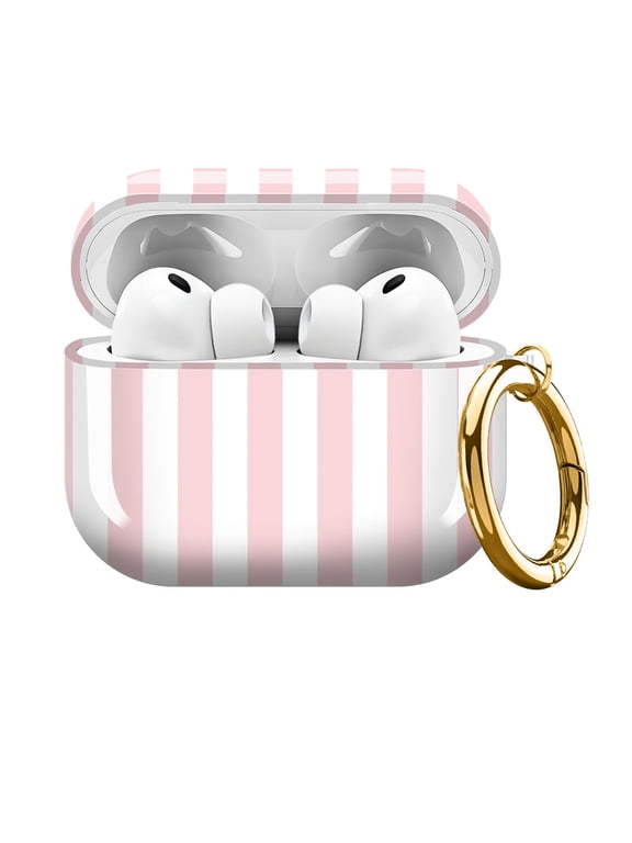Cute Case Cover Compatible with AirPods Pro 3 2025, Hard Protective Earbuds Case for Women with Gold Keychain, Pink White