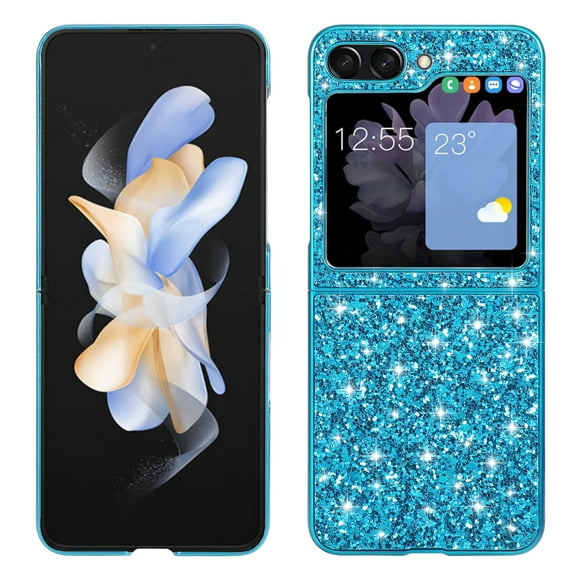 Cute Case for Galaxy Z Flip 5, Slim Glitter Bling Sparkly Shiny Slim Women Girls Hybrid Soft Smooth Shockproof Plating Bumper Protective Women Girls Shiny Case For Samsung Galaxy Z Flip 5, Blue