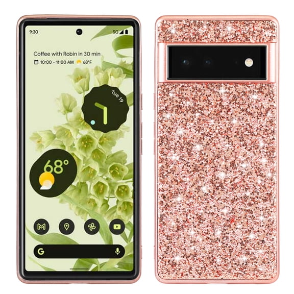 Cute Case for Google Pixel 6, Slim Glitter Bling Sparkly Shiny Slim Women Girls Hybrid Soft Smooth Shockproof Plating Bumper Protective Women Girls Shiny Case For Google Pixel 6, Rosegold