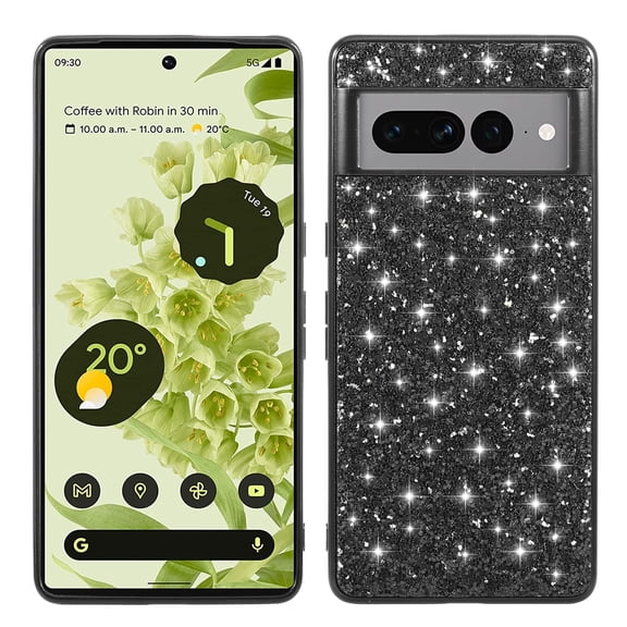 Cute Case for Google Pixel 9 / 9 Pro, Slim Glitter Bling Sparkly Shiny Slim Women Girls Hybrid Soft Smooth Shockproof Plating Bumper Protective Women Girls Shiny Case, Black
