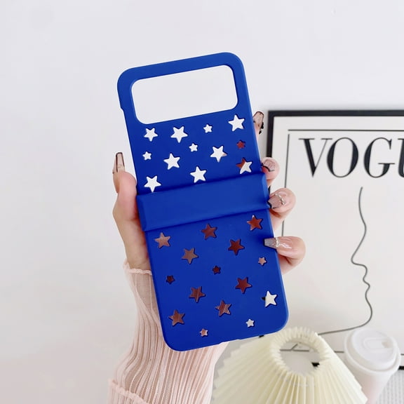 Cute Case for Samsung Z Flip 4, TECH CIRCLE Thin Slim Hollow Out Stars Girls Women Shockproof Protective Anti-Scratch Case For Samsung Galaxy Z Flip 4 6.7 inch 2022, Blue