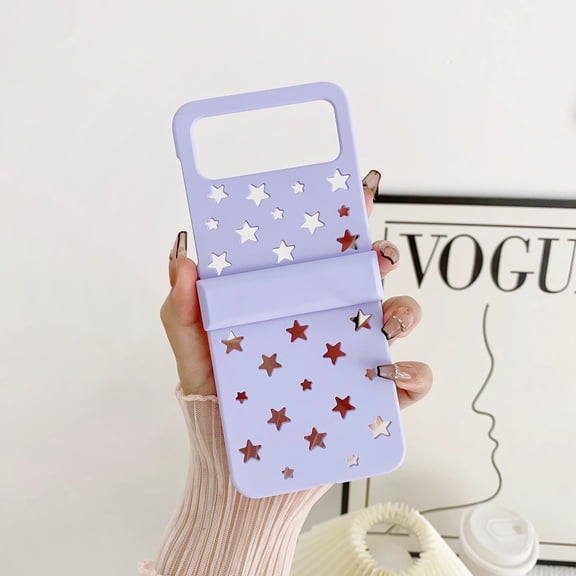Cute Case for Samsung Z Flip 4, TECH CIRCLE Thin Slim Hollow Out Stars Girls Women Shockproof Protective Anti-Scratch Case For Samsung Galaxy Z Flip 4 6.7 inch 2022, Purple