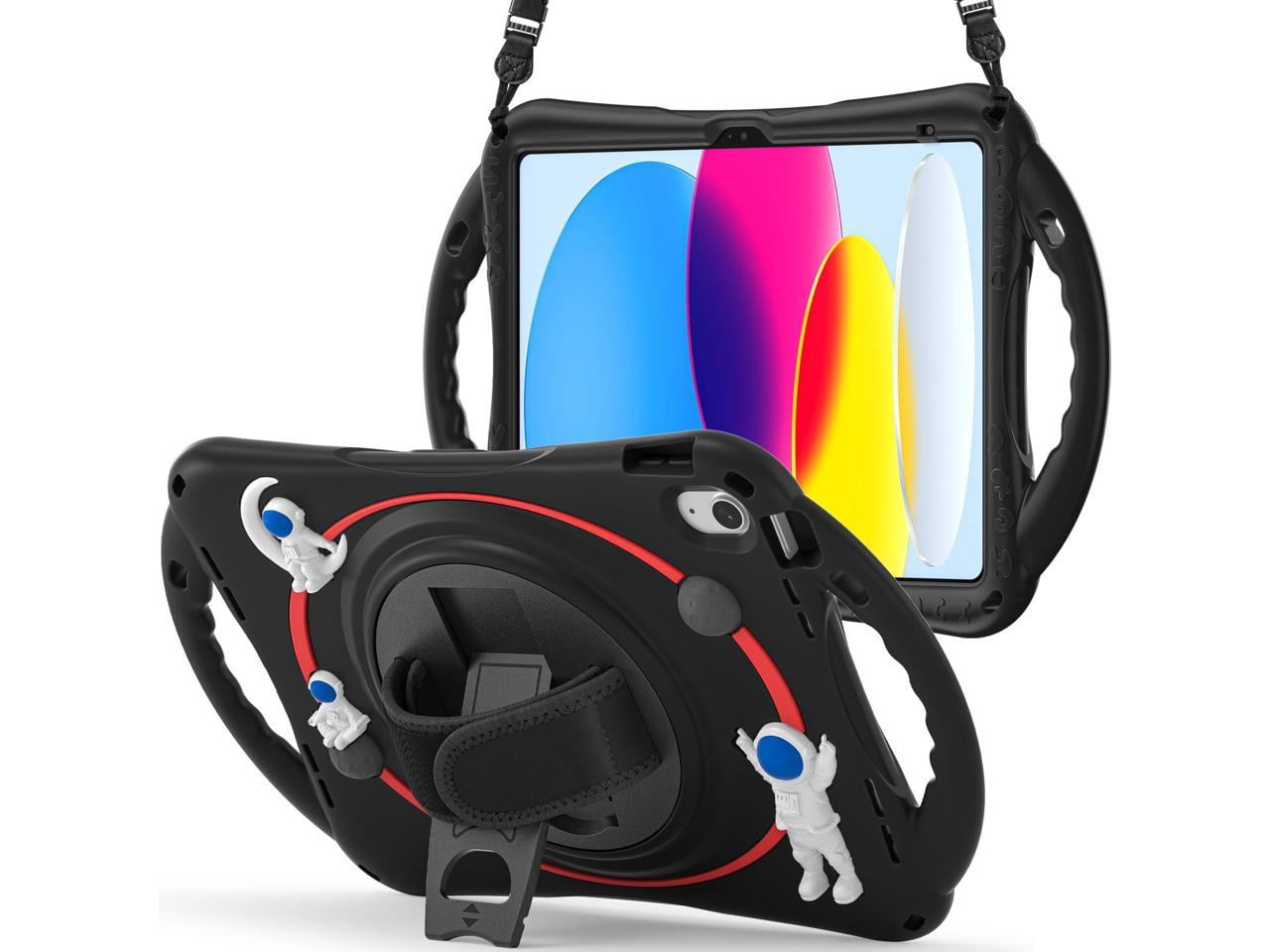 Cute Case for Apple iPad 10th Generation 10.9 inch 2022, Shockproof Silicone Astronaut Cover with Stand Shoulder Strap, Handle Grip, Pencil Holder
