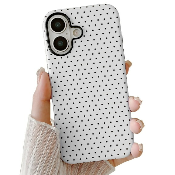 Cute Case for iPhone 16, Polka Dot Phone Case Aesthetic Pattern Design, Hybrid 2-Layer Shockproof Protective Cover for Girls Women (White,16)
