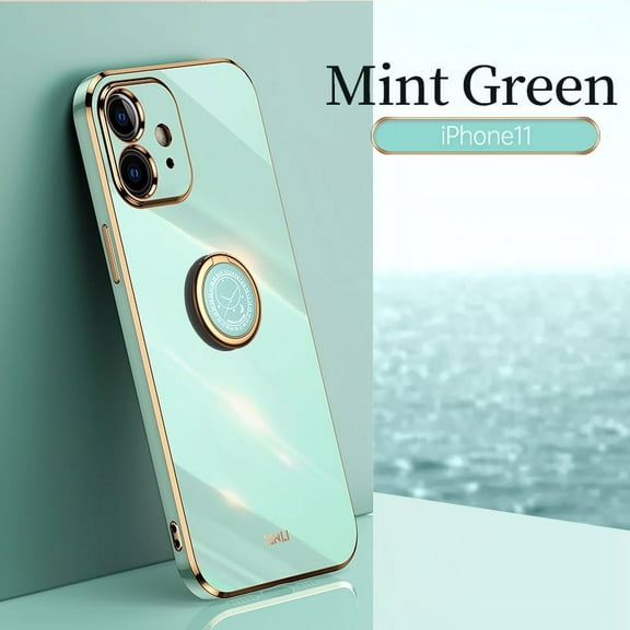 Cute Case for iPhone 12 Mini (5.4 Inch), with Phone Ring Holder, Durable Silicone Stand Case, Slim Fit Lightweight Thin Cover, Sturdy Anti-Scratch Shockproof Protective Phone Case (Green)