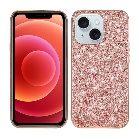 Cute Case for iPhone 13 Mini, Slim Glitter Bling Sparkly Shiny Slim Women Girls Hybrid Soft Smooth Shockproof Plating Bumper Protective Women Girls Shiny Case For iPhone 13 Mini, Rosegold