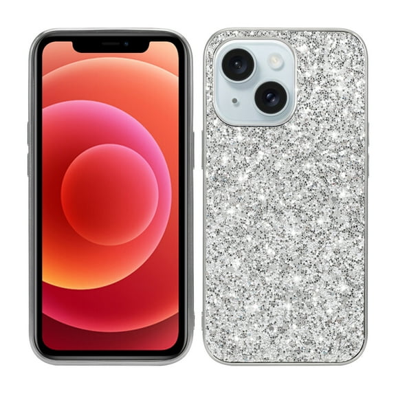 Cute Case for iPhone 13, Slim Glitter Bling Sparkly Shiny Slim Women Girls Hybrid Soft Smooth Shockproof Plating Bumper Protective Women Girls Shiny Case For iPhone 13, Silver